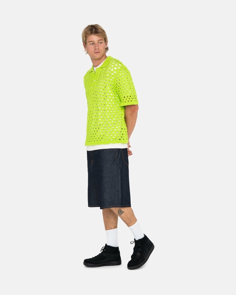 Stussy Big Mesh Polo Men's Sweaters Light Green | IL0000816