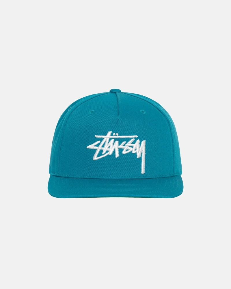 Stussy Big Stock Point Crown Men\'s Caps Turquoise | IL0000410