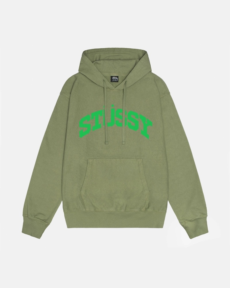 Stussy Block Sport Pigment Dyed Men\'s Hoodies Green | IL0000021