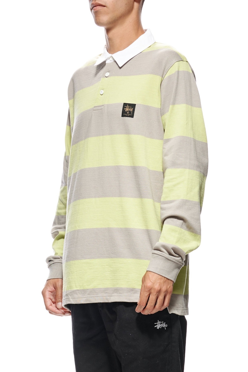 Stussy Block Stripe LS Rugby Men's Shirts Green | IL0000297