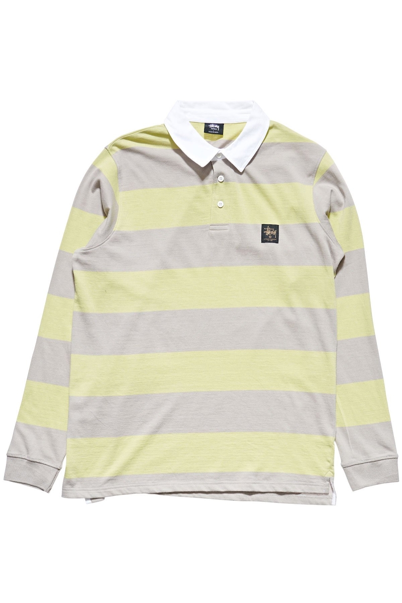 Stussy Block Stripe LS Rugby Men\'s Shirts Green | IL0000297