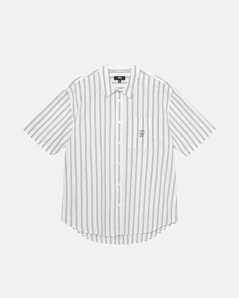 Stussy Boxy Striped Ss Men\'s Shirts Stripes | IL0000298