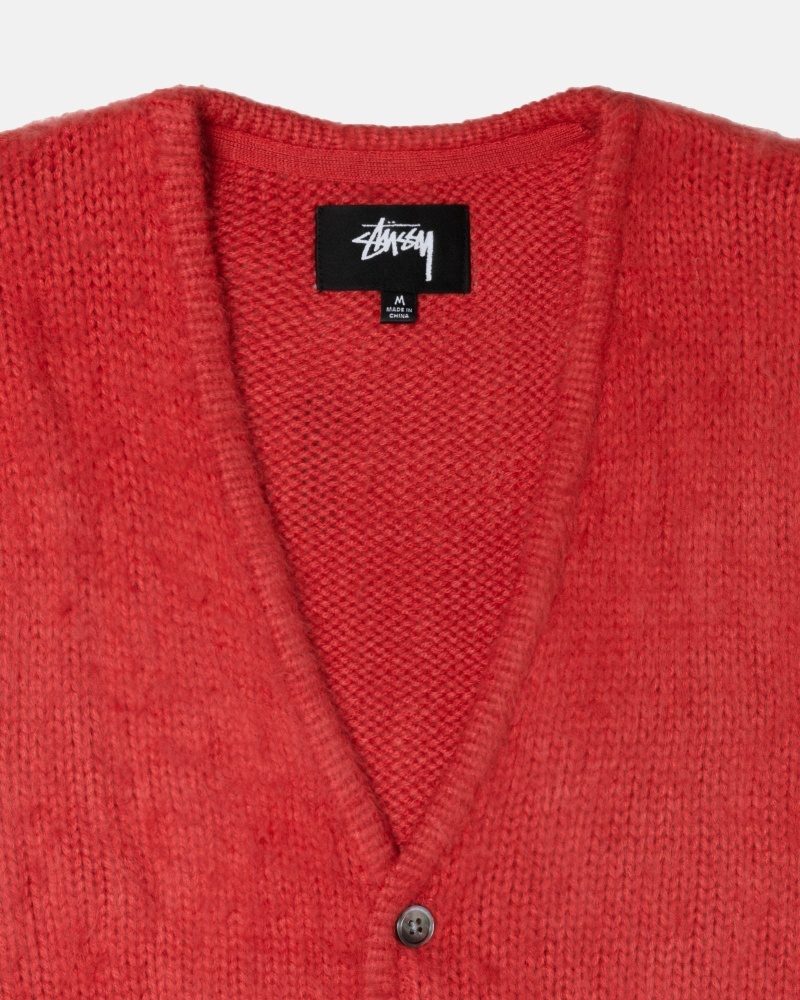 Stussy Brushed Cardigan Men's Knit Sweater Red | IL0000529