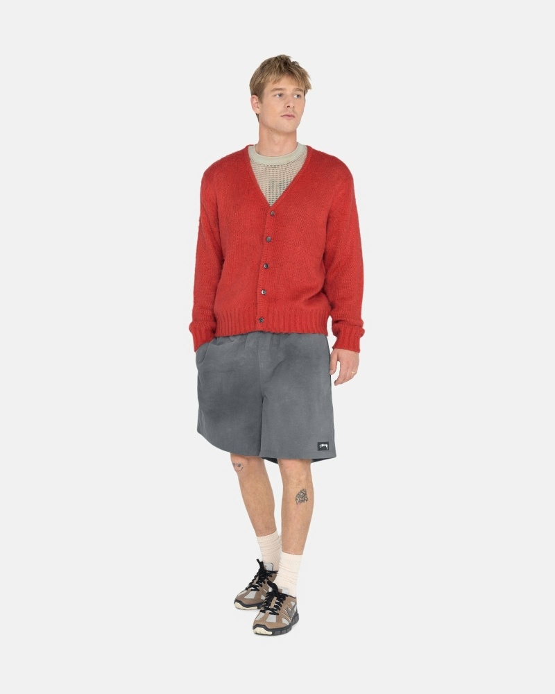 Stussy Brushed Cardigan Men's Knit Sweater Red | IL0000529