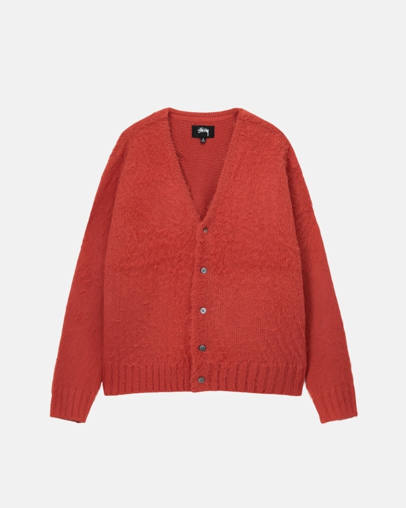 Stussy Brushed Cardigan Men\'s Knit Sweater Red | IL0000529