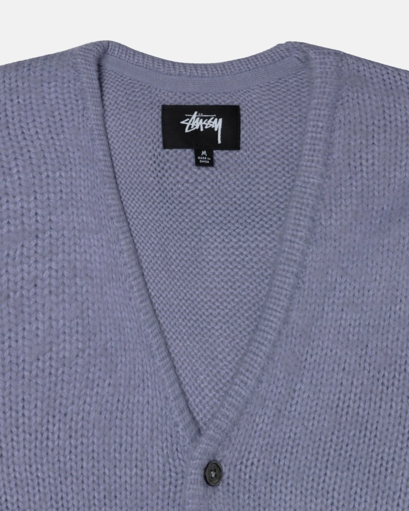 Stussy Brushed Cardigan Men's Knit Sweater Purple | IL0000530