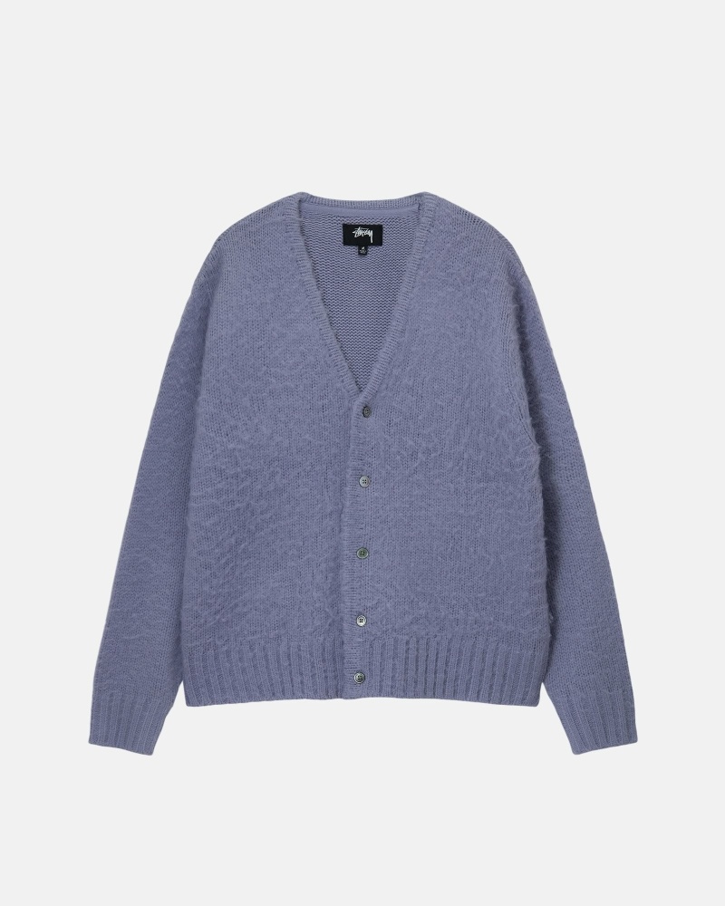 Stussy Brushed Cardigan Men\'s Knit Sweater Purple | IL0000530