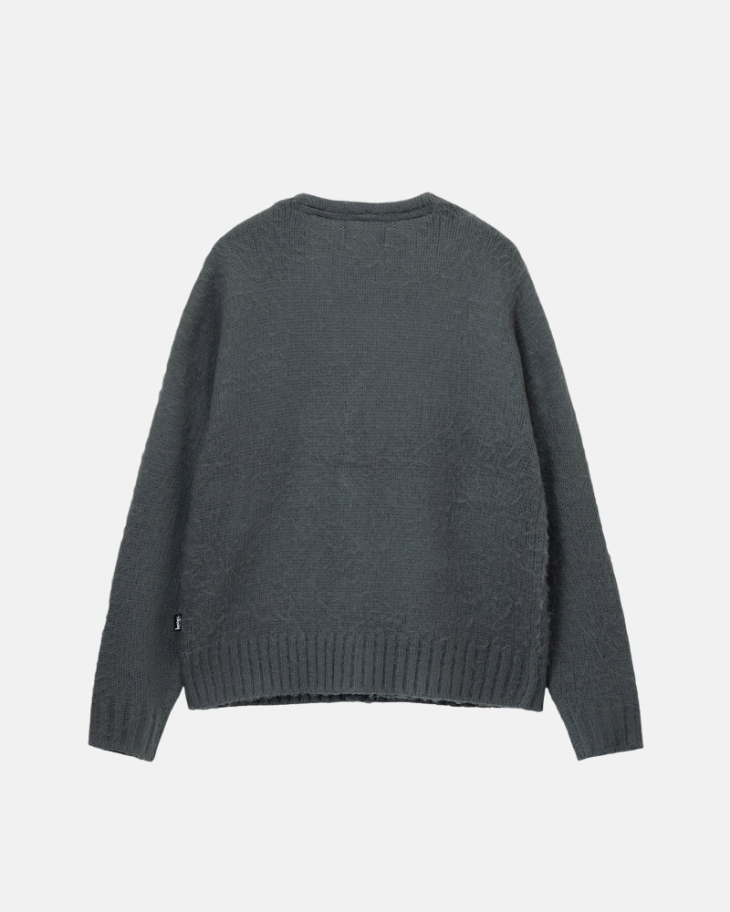 Stussy Brushed Cardigan Men's Knit Sweater Grey | IL0000531