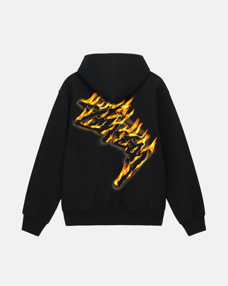 Stussy Burning Stock Zip Men\'s Hoodies Black | IL0000025