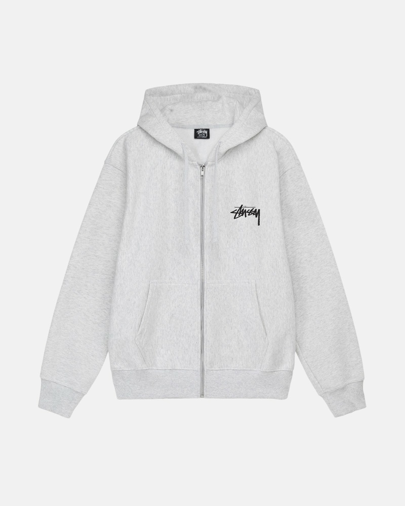 Stussy Burning Stock Zip Men's Hoodies Grey | IL0000026