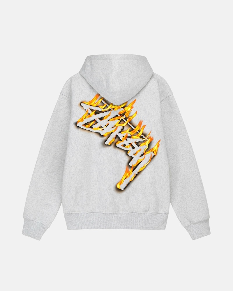 Stussy Burning Stock Zip Men\'s Hoodies Grey | IL0000026