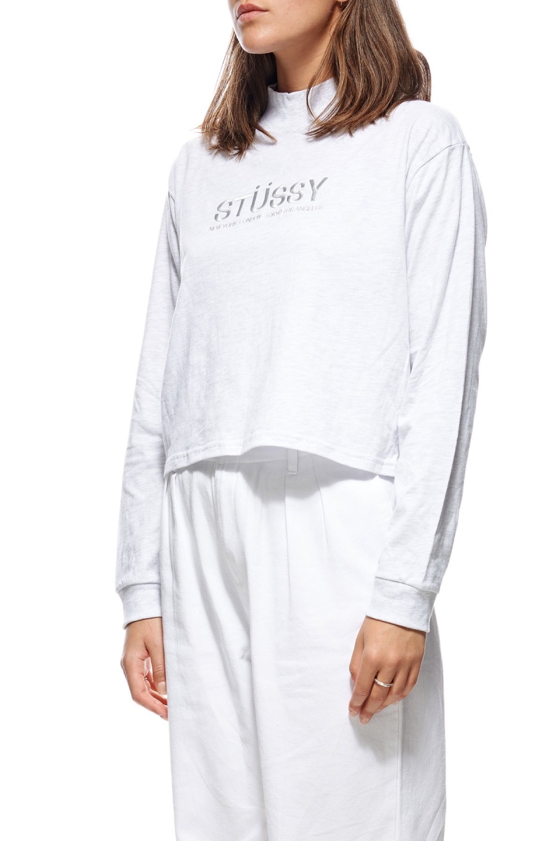 Stussy Chandler Mock Neck LS Women's Sweatshirts White | IL0000895