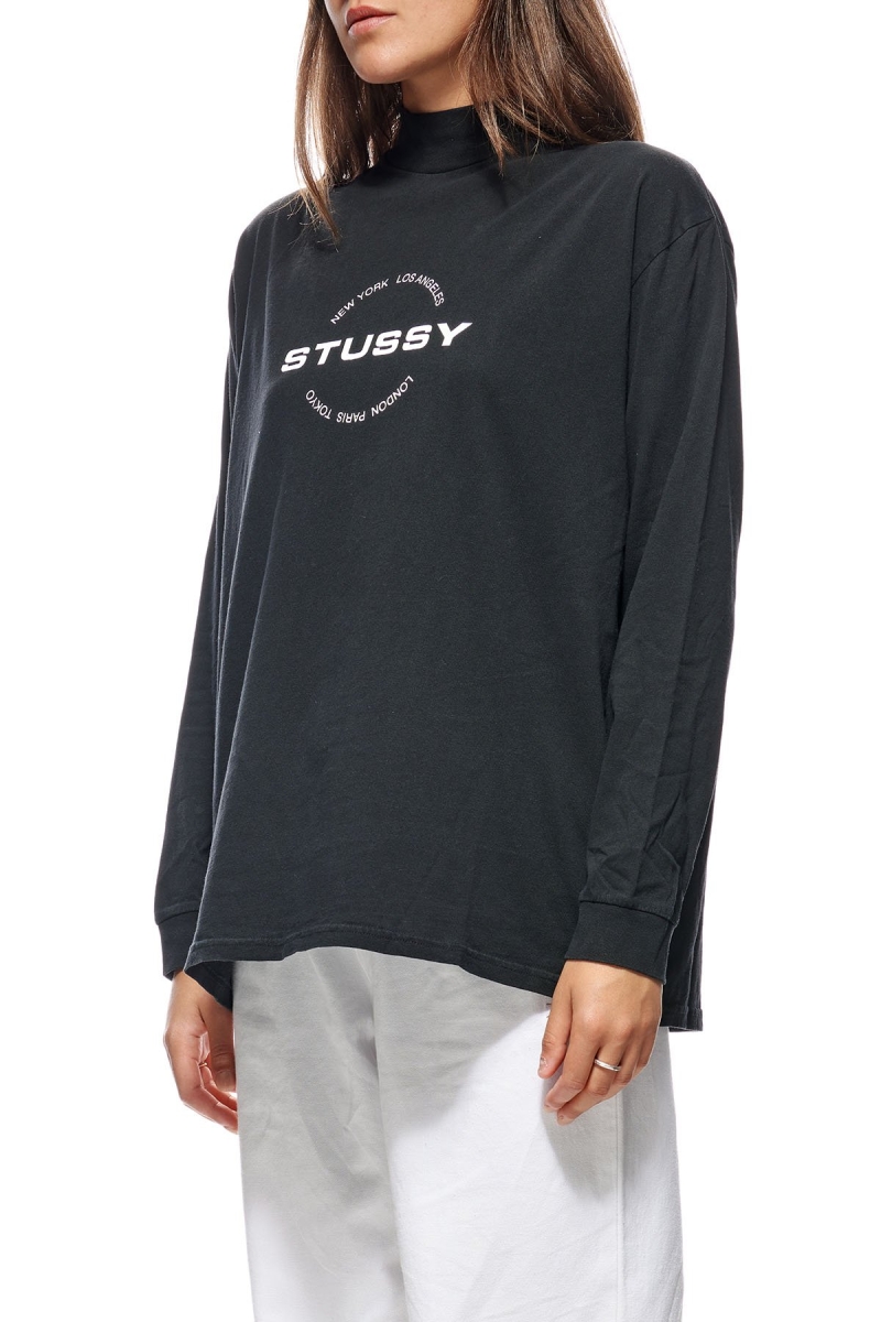 Stussy Circles Mock Neck LS OS Women's Sweatshirts Black | IL0000898