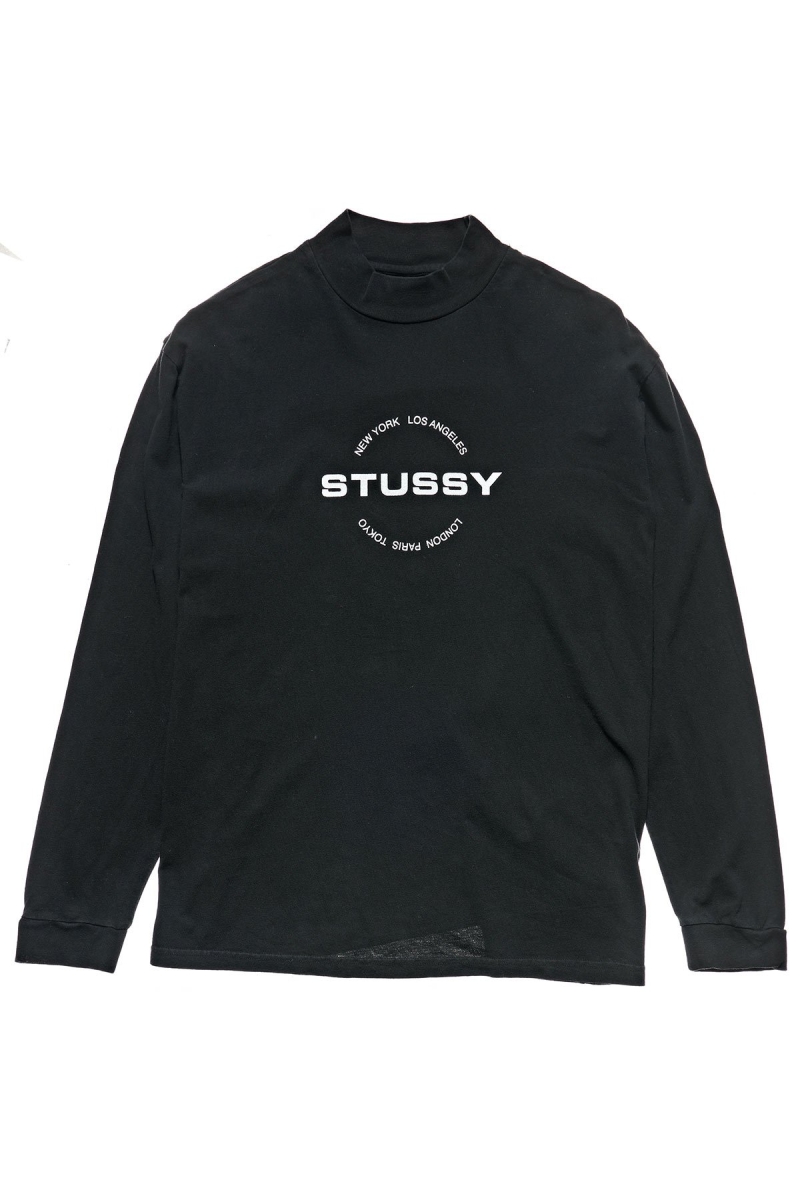 Stussy Circles Mock Neck LS OS Women\'s Sweatshirts Black | IL0000898