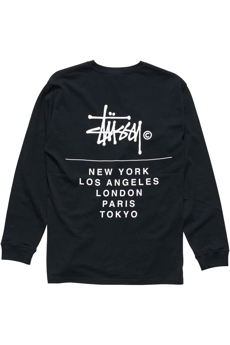 Stussy Cities Stack Men's Sweatshirts Black | IL0000901