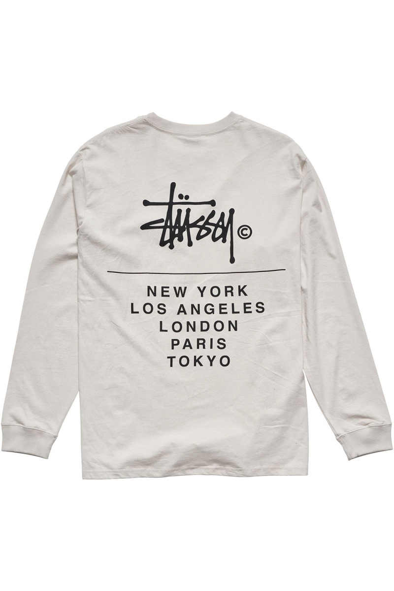 Stussy Cities Stack Men's Sweatshirts White | IL0000899