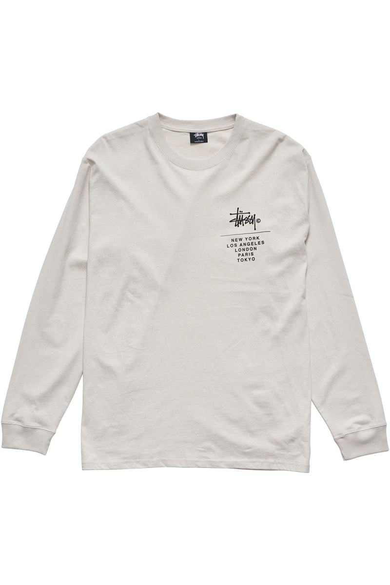 Stussy Cities Stack Men\'s Sweatshirts White | IL0000899