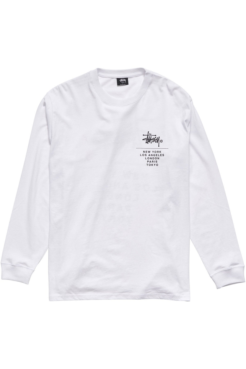 Stussy Cities Stack Men's Sweatshirts White | IL0000900