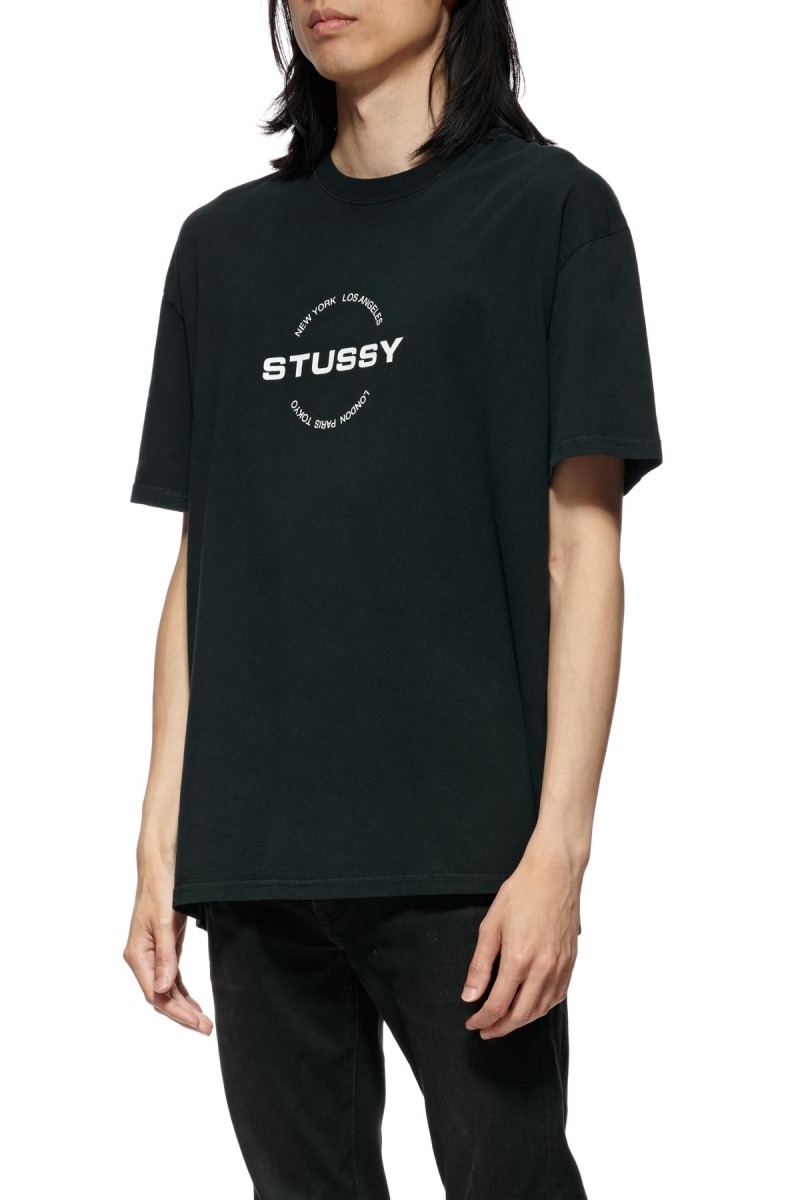 Stussy City Circle SS Men's T Shirts Black | IL0000121