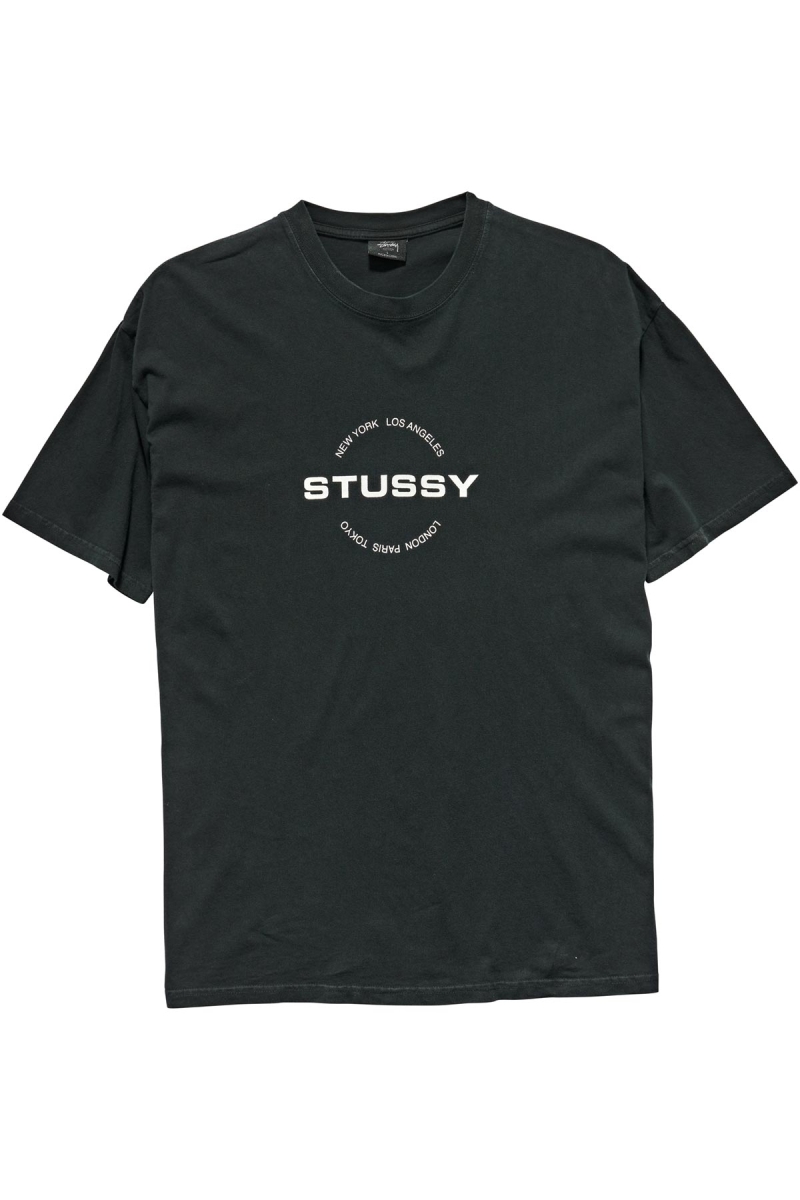 Stussy City Circle SS Men\'s T Shirts Black | IL0000121