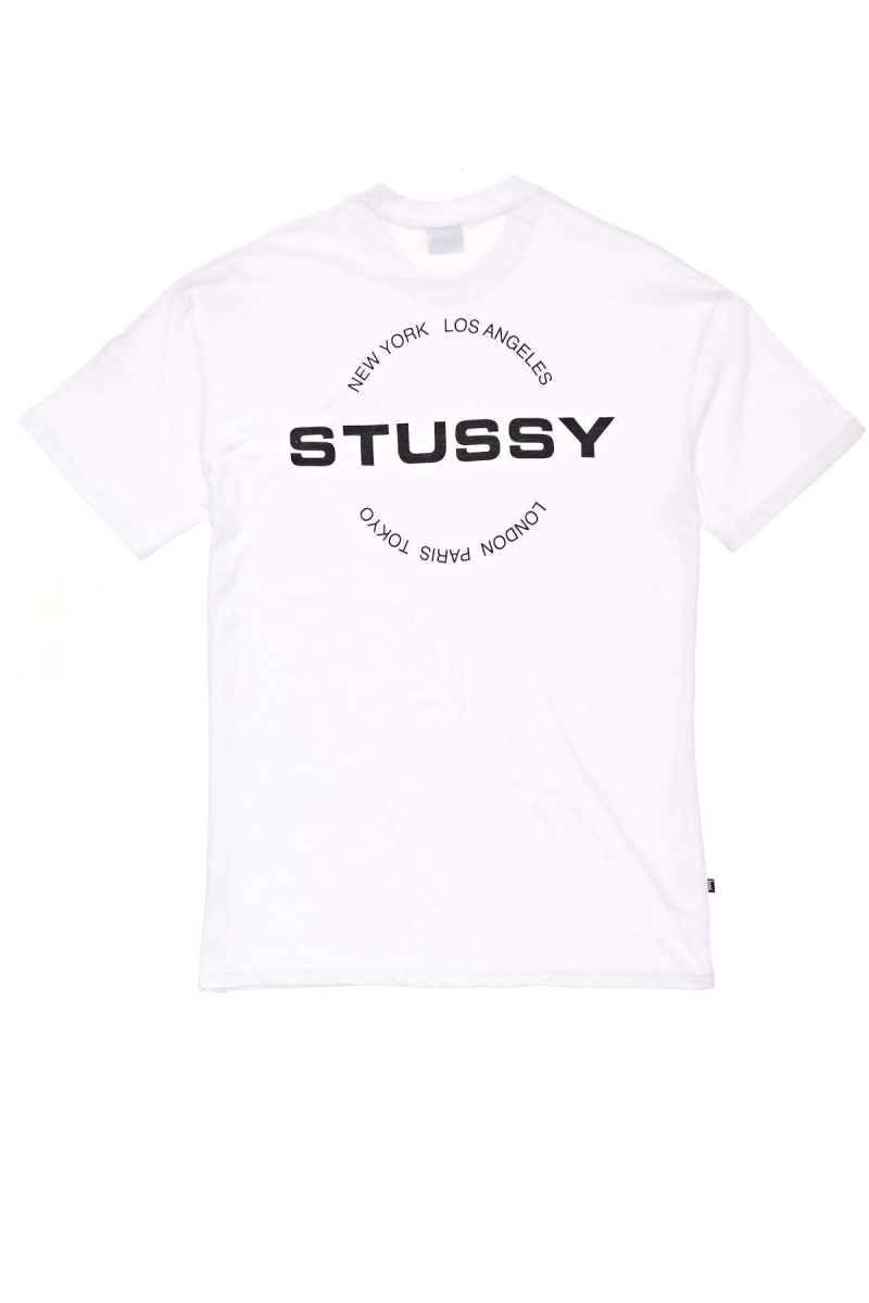 Stussy City Circle SS Men's T Shirts White | IL0000124