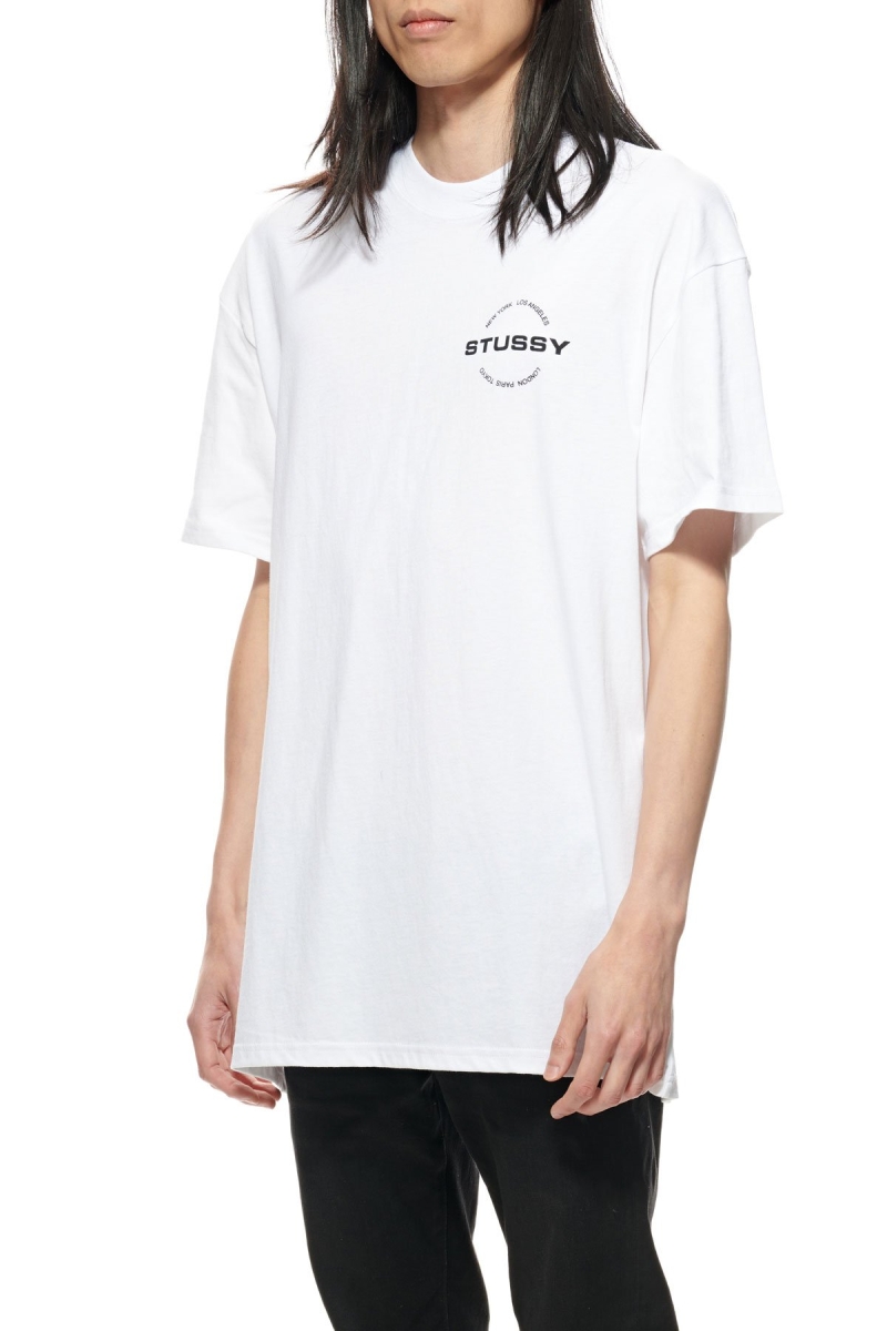 Stussy City Circle SS Men's T Shirts White | IL0000124