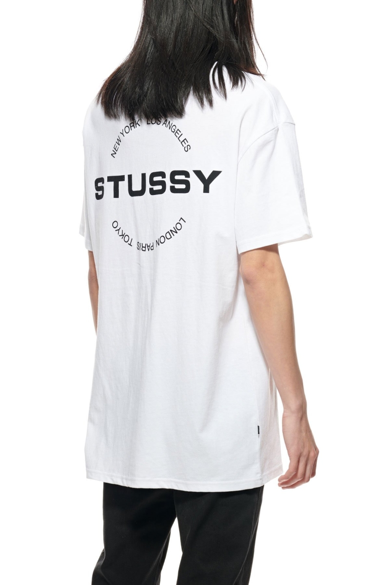 Stussy City Circle SS Men's T Shirts White | IL0000124