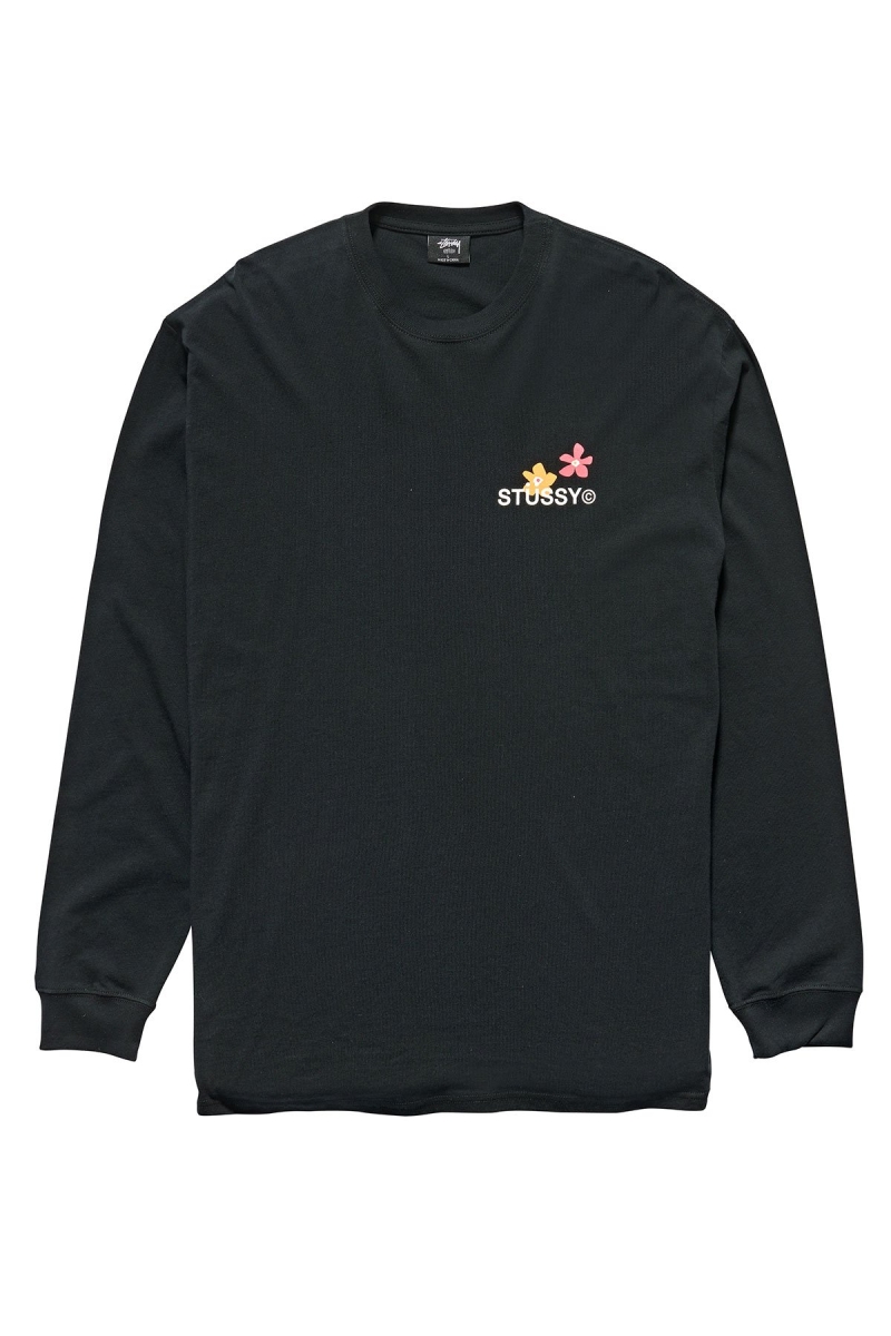 Stussy City Flowers Men's Sweatshirts Black | IL0000906