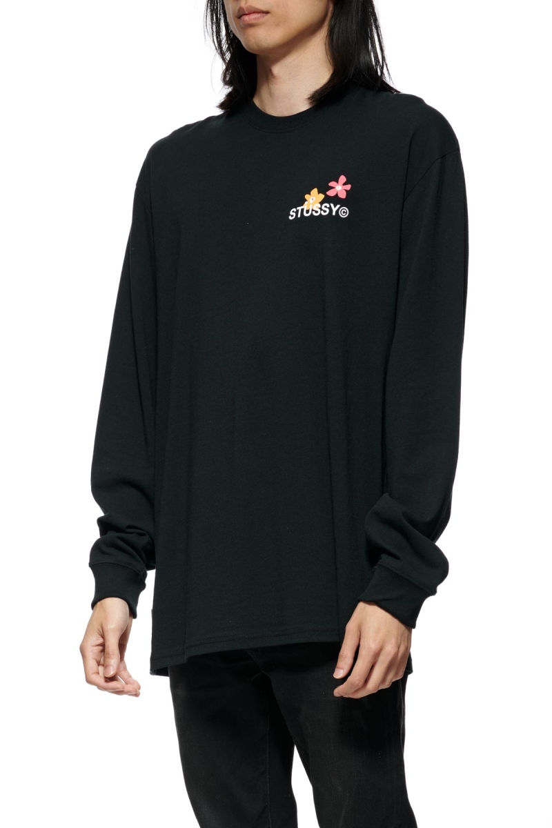 Stussy City Flowers Men's Sweatshirts Black | IL0000906