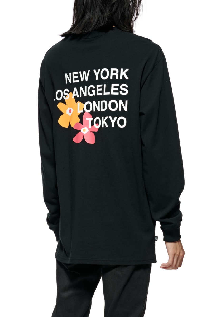 Stussy City Flowers Men's Sweatshirts Black | IL0000906