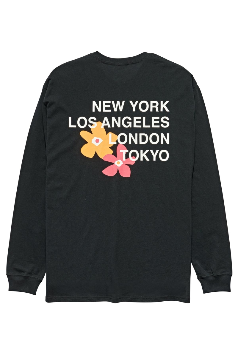 Stussy City Flowers Men\'s Sweatshirts Black | IL0000906