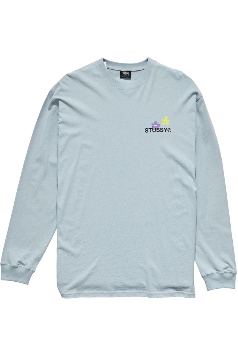 Stussy City Flowers Men's Sweatshirts Blue | IL0000907