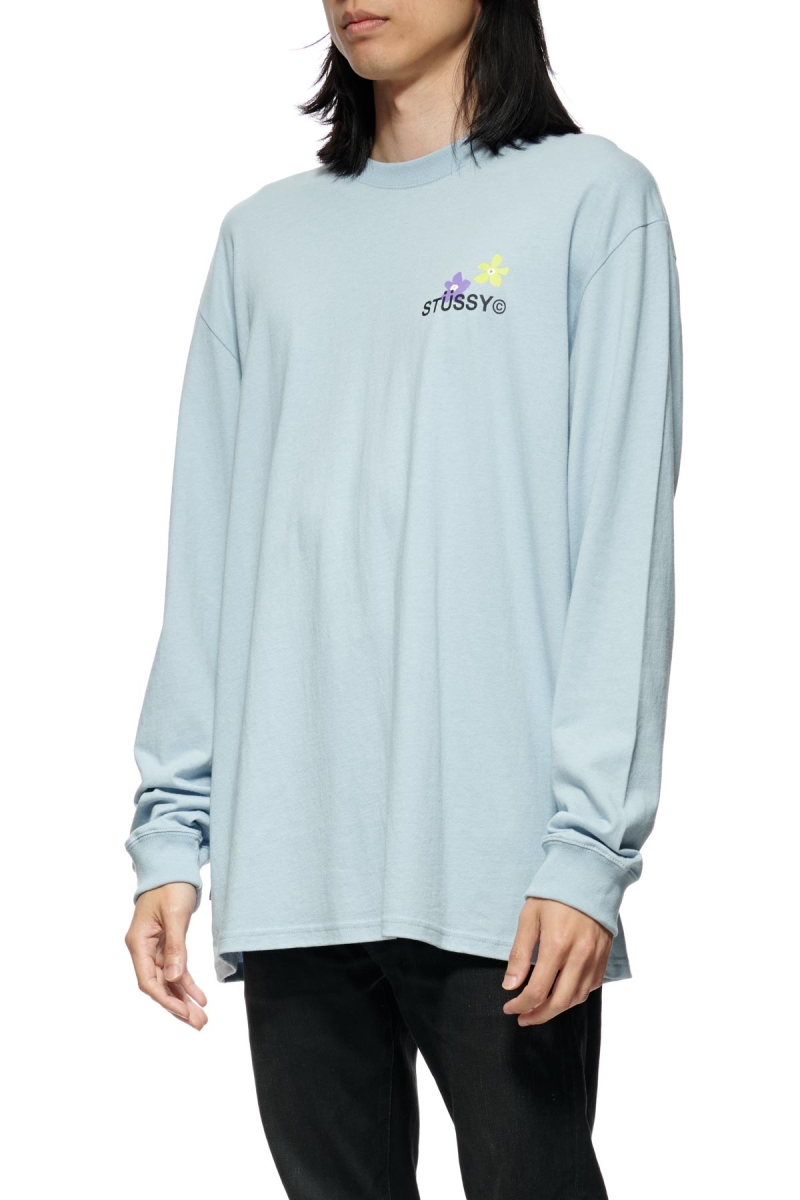 Stussy City Flowers Men's Sweatshirts Blue | IL0000907