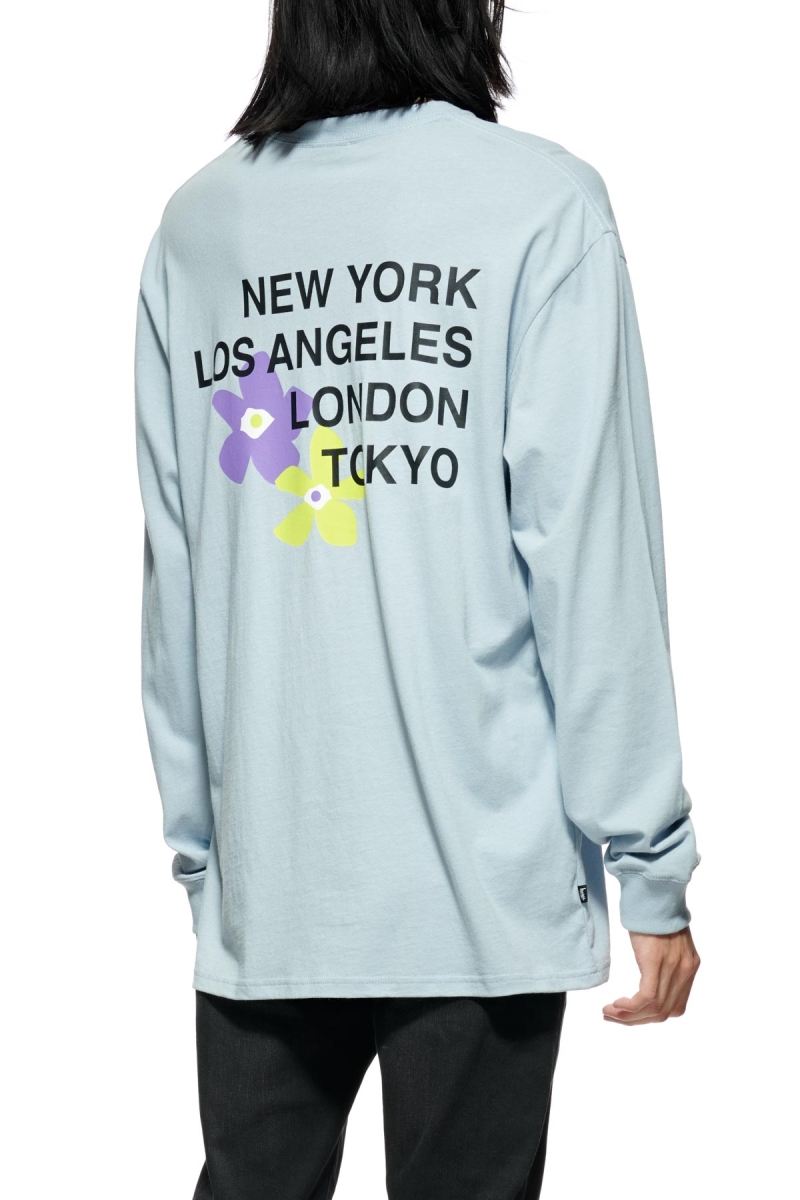 Stussy City Flowers Men's Sweatshirts Blue | IL0000907