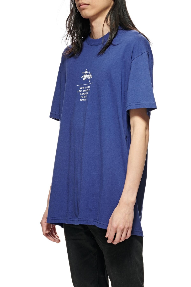 Stussy City Stack Men's T Shirts Navy | IL0000128