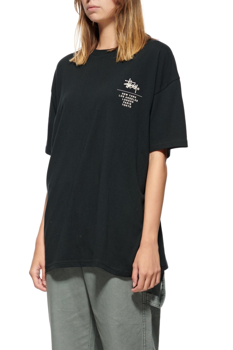 Stussy City Stack Relaxed Women's T Shirts Black | IL0000125