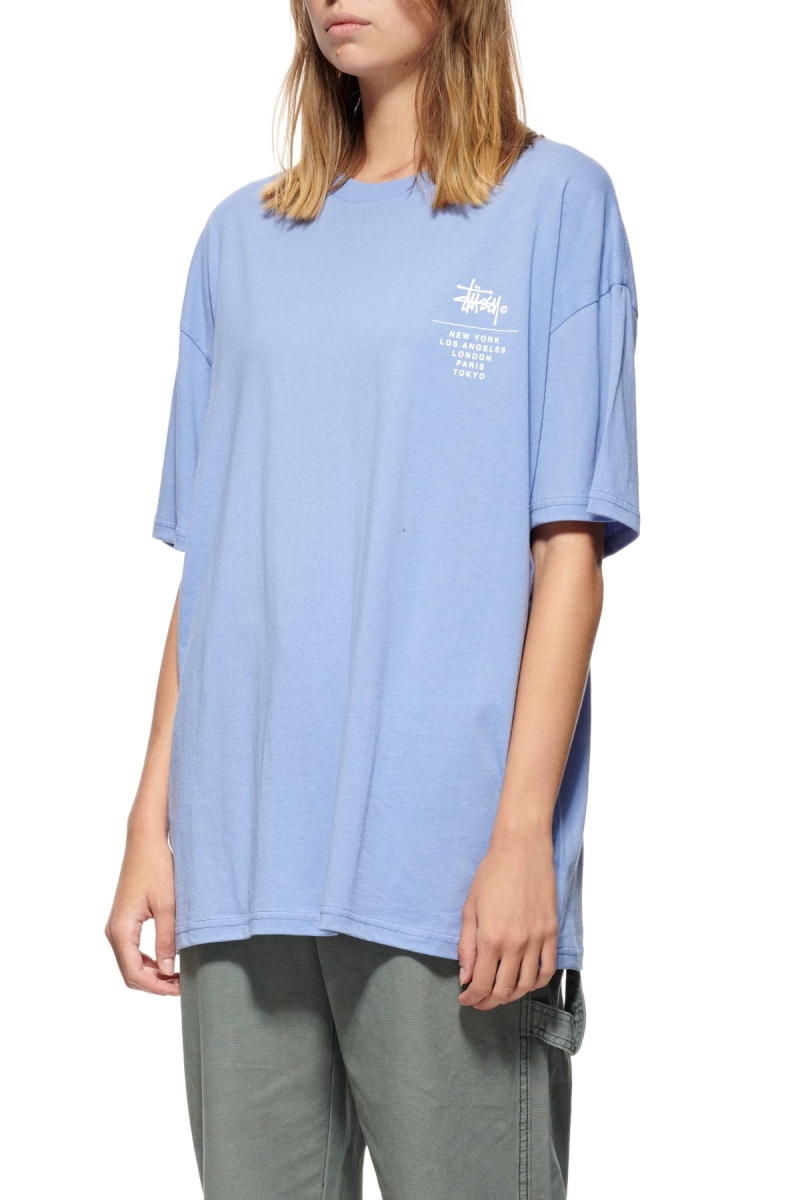 Stussy City Stack Relaxed Women's T Shirts Blue | IL0000126