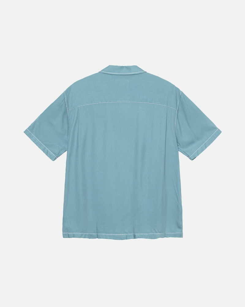 Stussy Contrast Pick Stitched Men's Shirts Blue | IL0000300