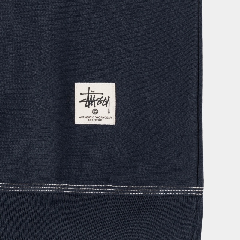 Stussy Contrast Stitch Label Crew Men's Hoodies Navy | IL0000029