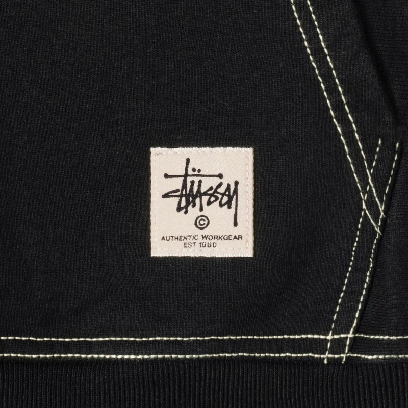 Stussy Contrast Stitch Label Men's Hoodies Black | IL0000032