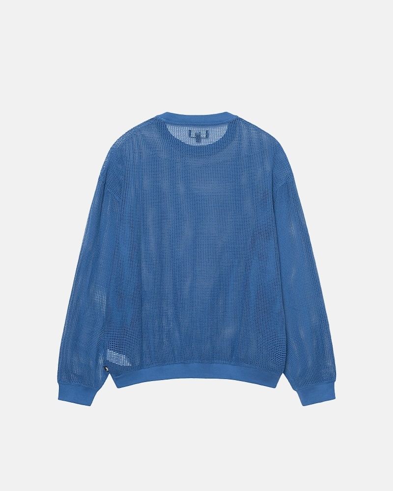 Stussy Cotton Mesh LS Crew Men's T Shirts Blue | IL0000138