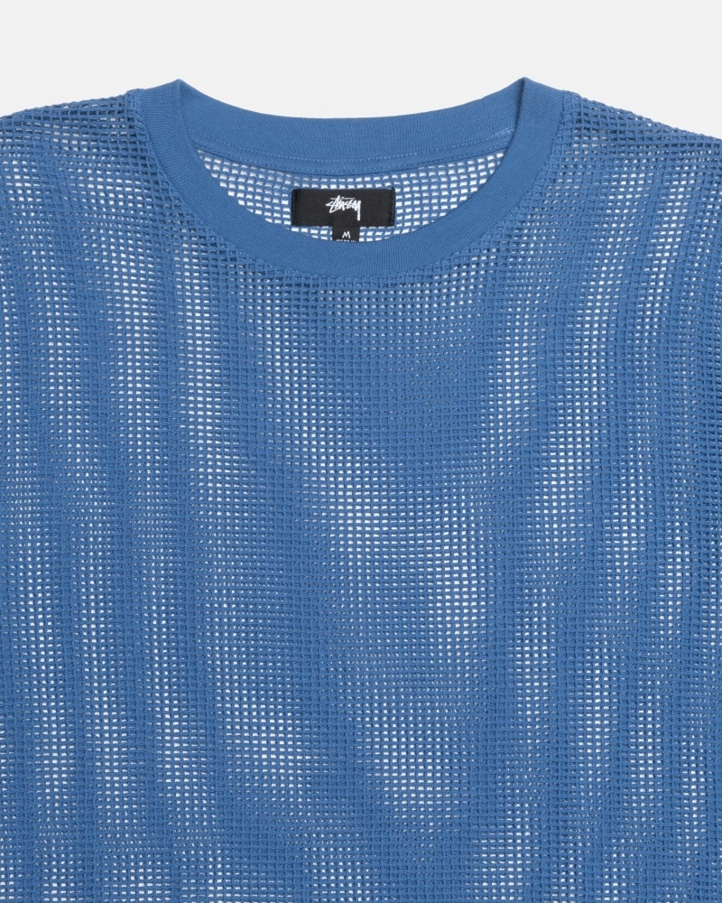 Stussy Cotton Mesh LS Crew Men's T Shirts Blue | IL0000138