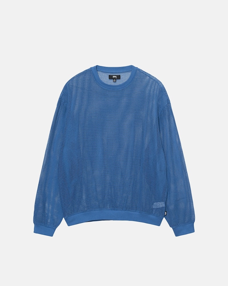 Stussy Cotton Mesh LS Crew Men\'s T Shirts Blue | IL0000138