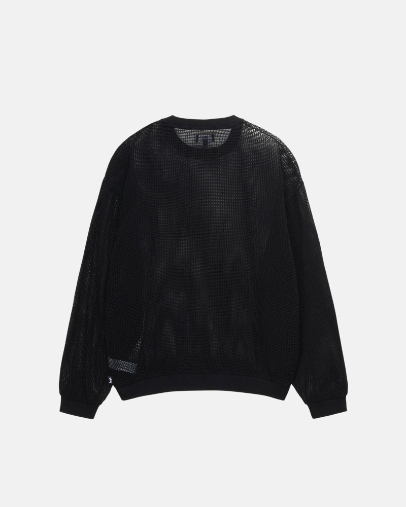 Stussy Cotton Mesh LS Crew Men's T Shirts Black | IL0000140