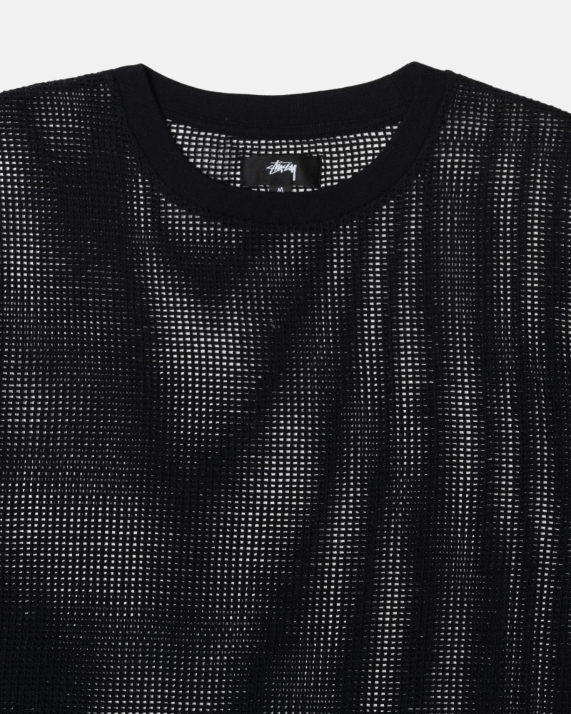 Stussy Cotton Mesh LS Crew Men's T Shirts Black | IL0000140