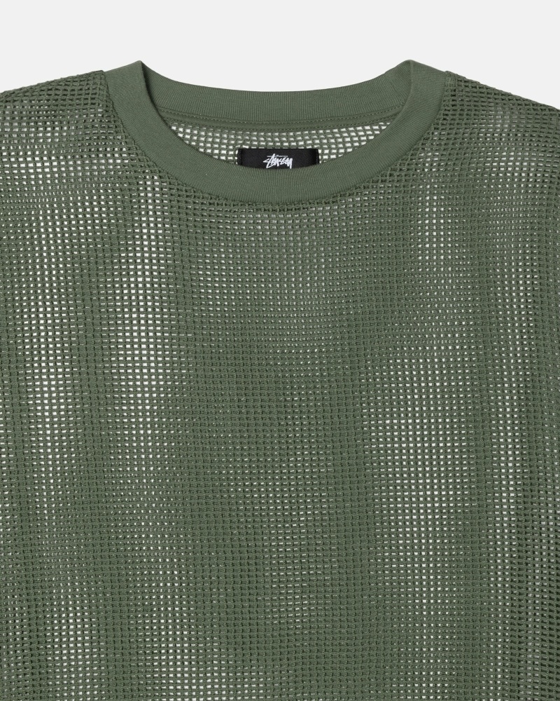 Stussy Cotton Mesh LS Crew Men's T Shirts Green | IL0000141