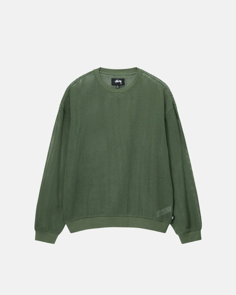 Stussy Cotton Mesh LS Crew Men\'s T Shirts Green | IL0000141