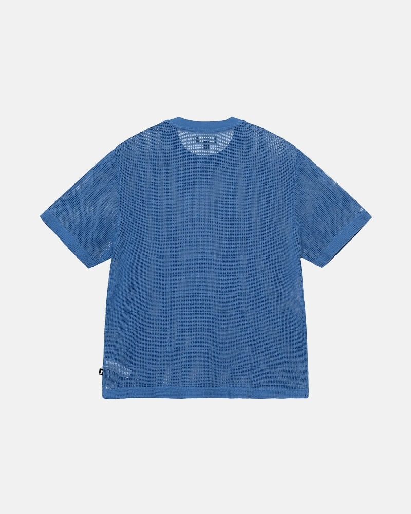 Stussy Cotton Mesh Ss Crew Men's T Shirts Blue | IL0000142