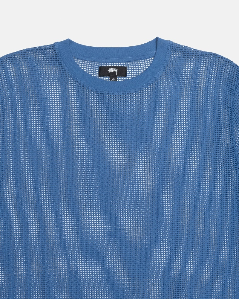 Stussy Cotton Mesh Ss Crew Men's T Shirts Blue | IL0000142