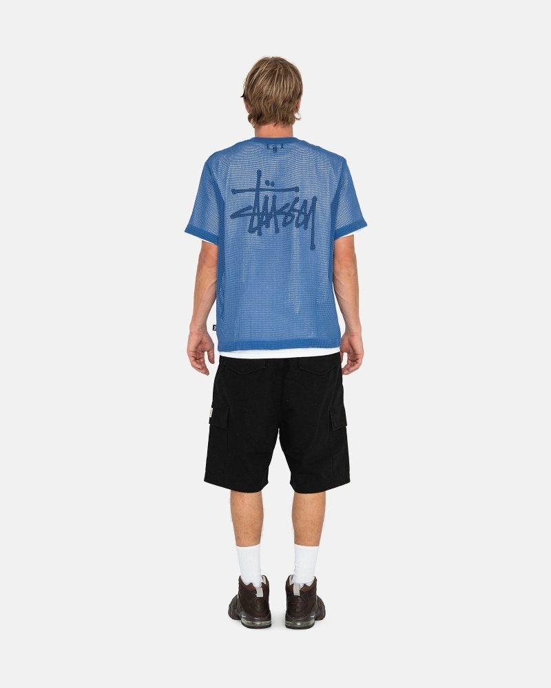 Stussy Cotton Mesh Ss Crew Men's T Shirts Blue | IL0000142